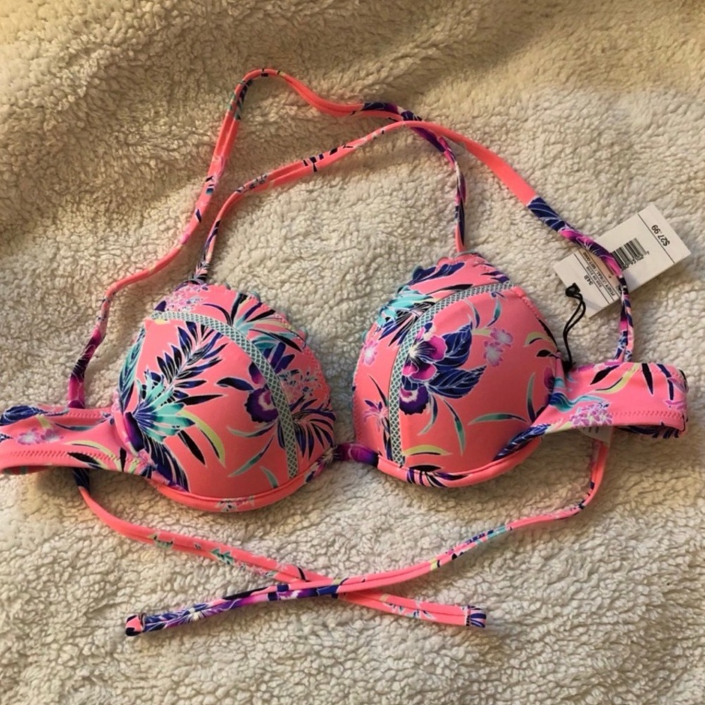 NWT Shade & Shore pink floral Bikini Top 34B